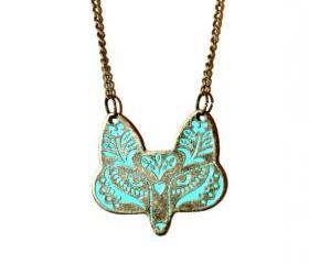 Fox Statement Necklace in Bronze with Turquoise Accent